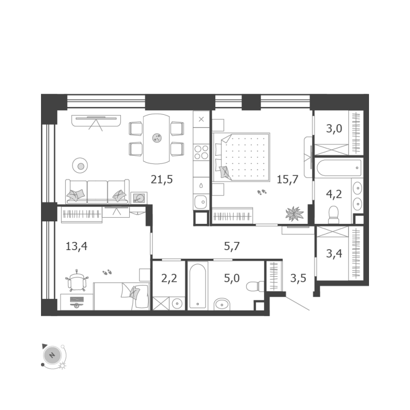 3 ккв (Евро) 77,6 м²