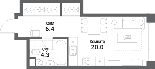 Студия 30,7 м²