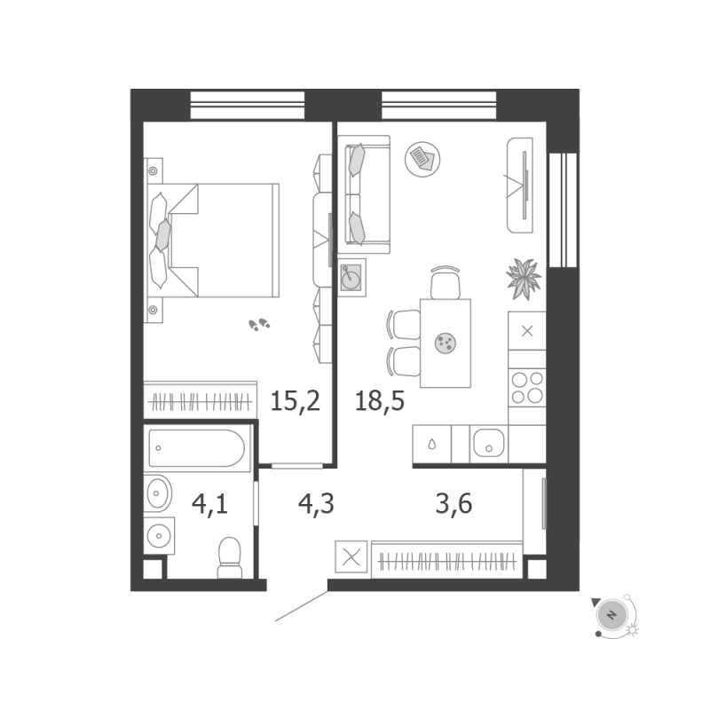 2 ккв (Евро) 45,7 м²