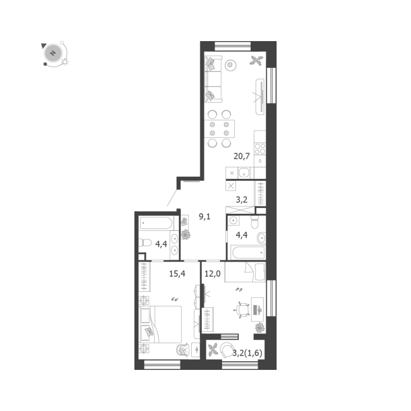 3 ккв (Евро) 70,8 м²