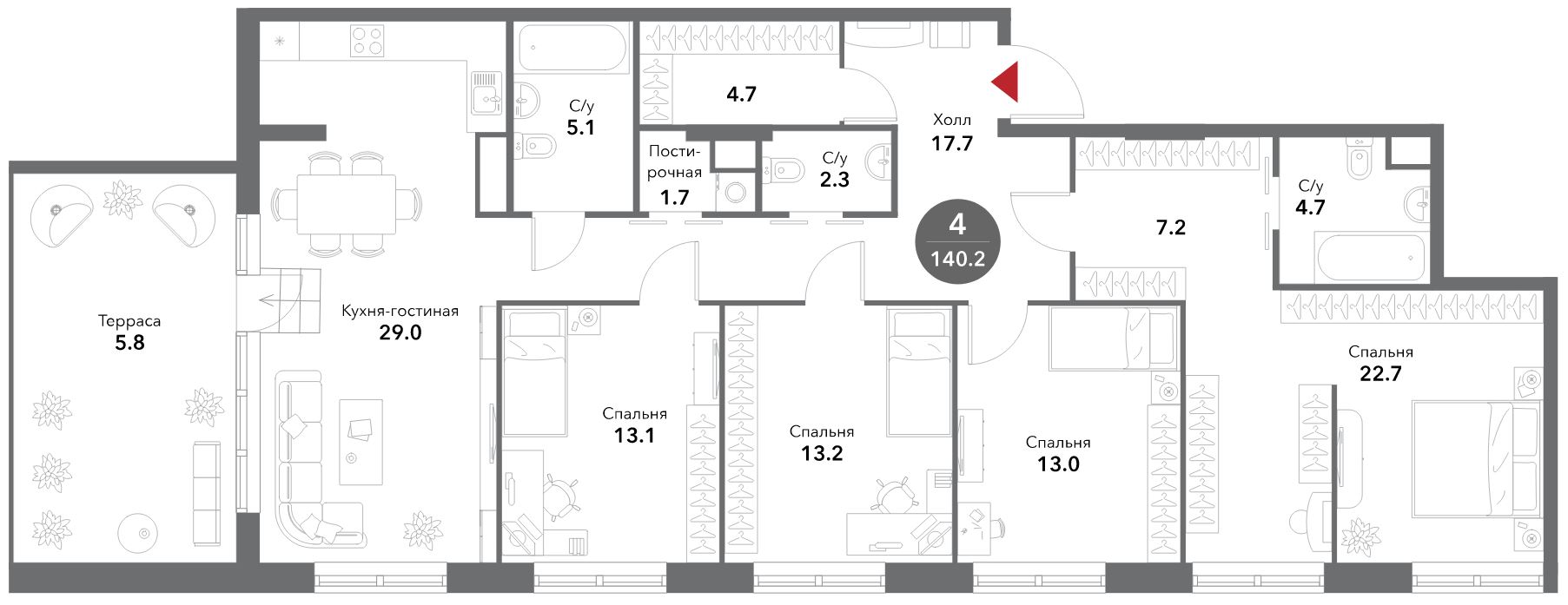 4 ккв 140,5 м²