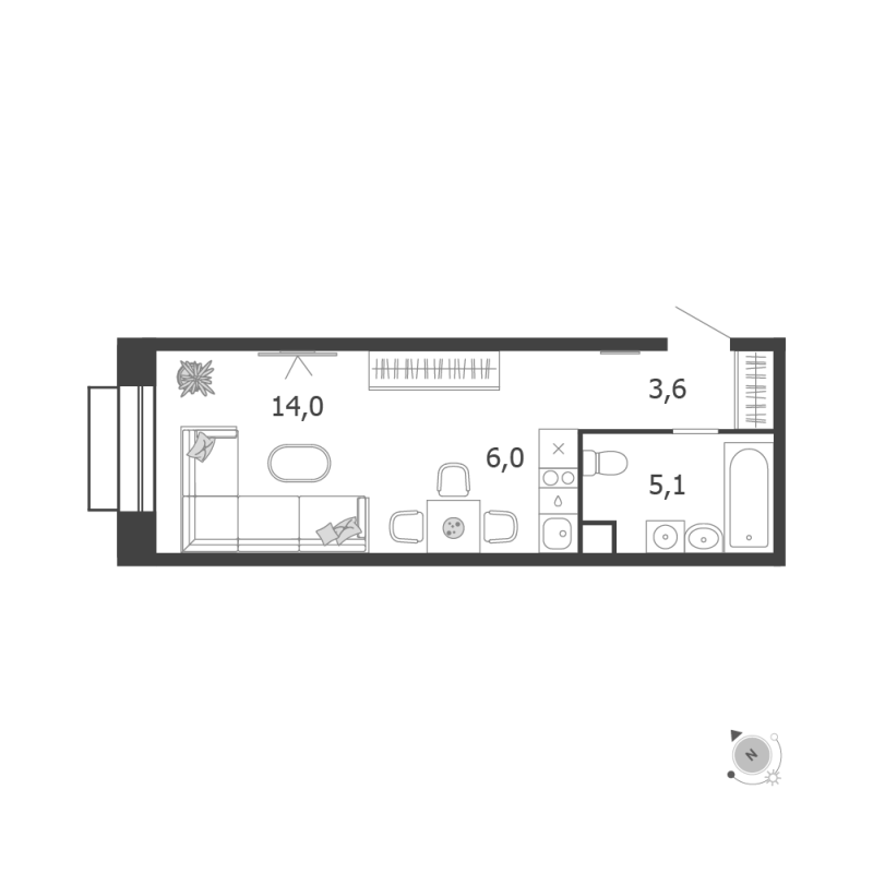 Студия 28,7 м²
