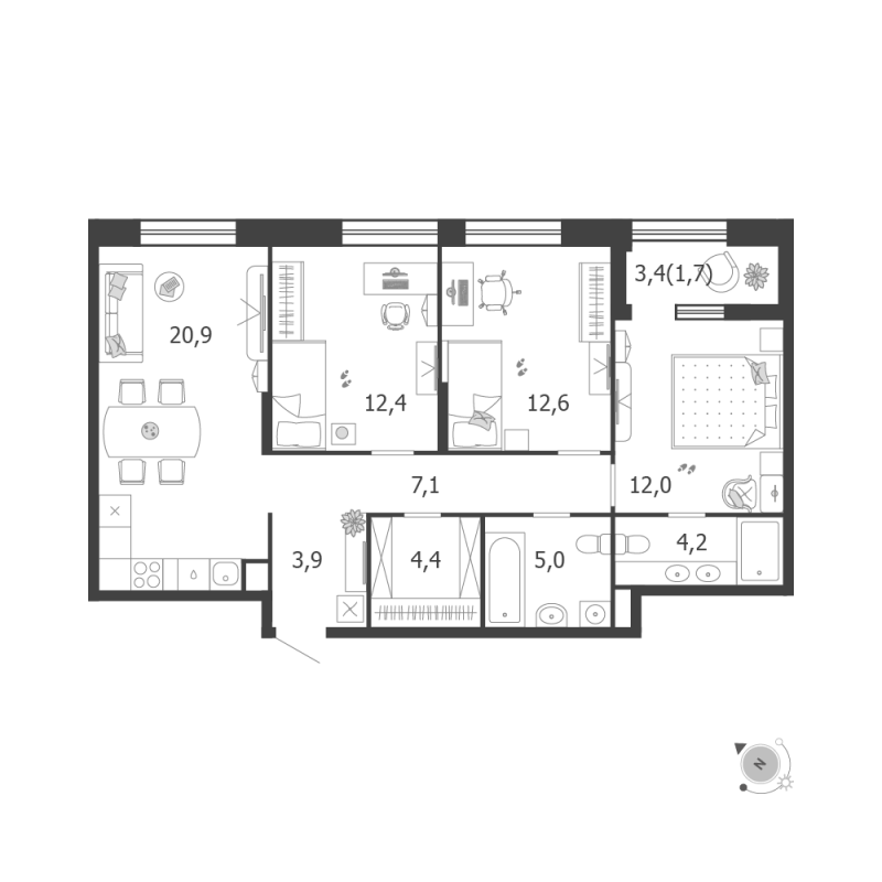 4 ккв (Евро) 84,2 м²