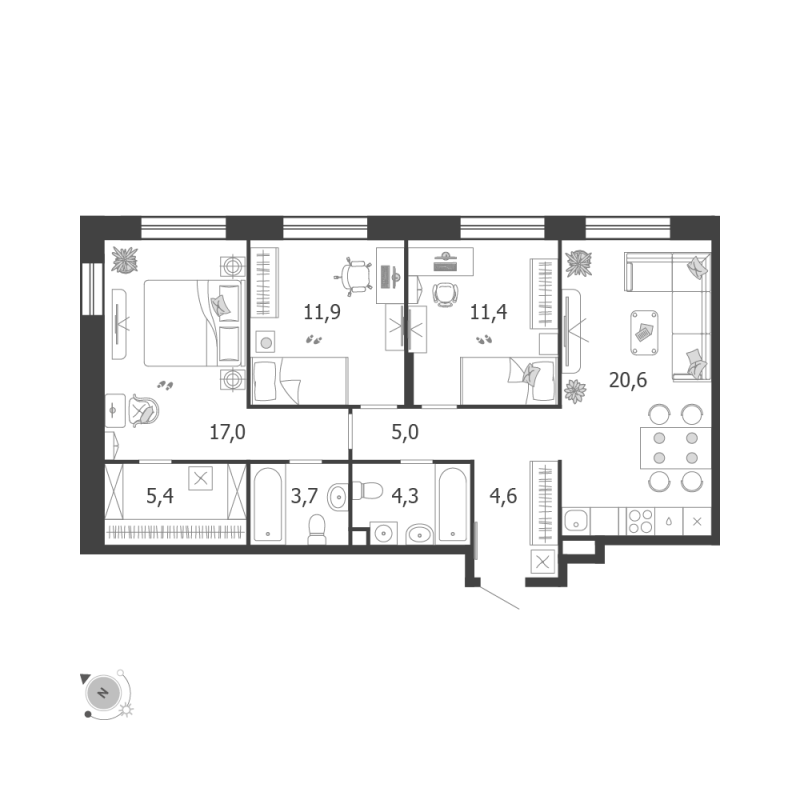4 ккв (Евро) 84,4 м²