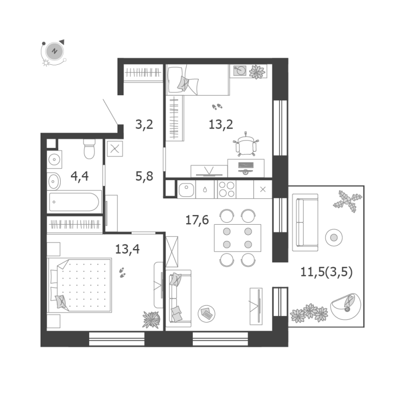3 ккв (Евро) 61,1 м²