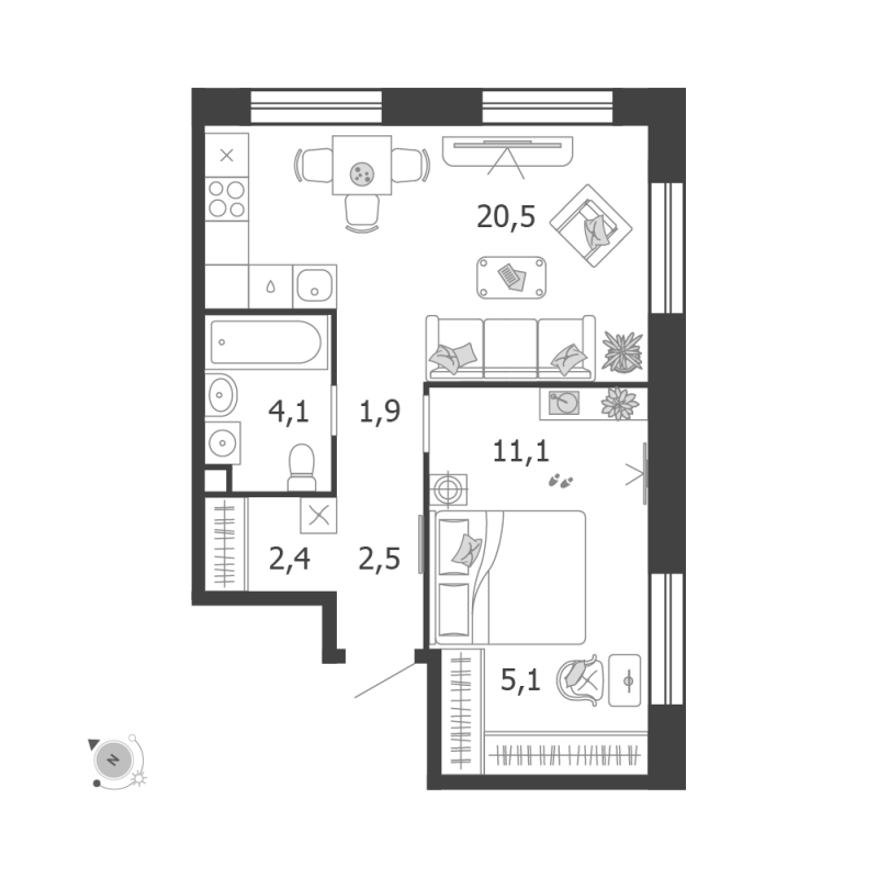 2 ккв (Евро) 47,6 м²