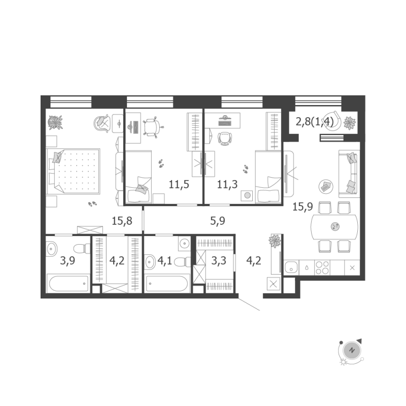 4 ккв (Евро) 81,5 м²