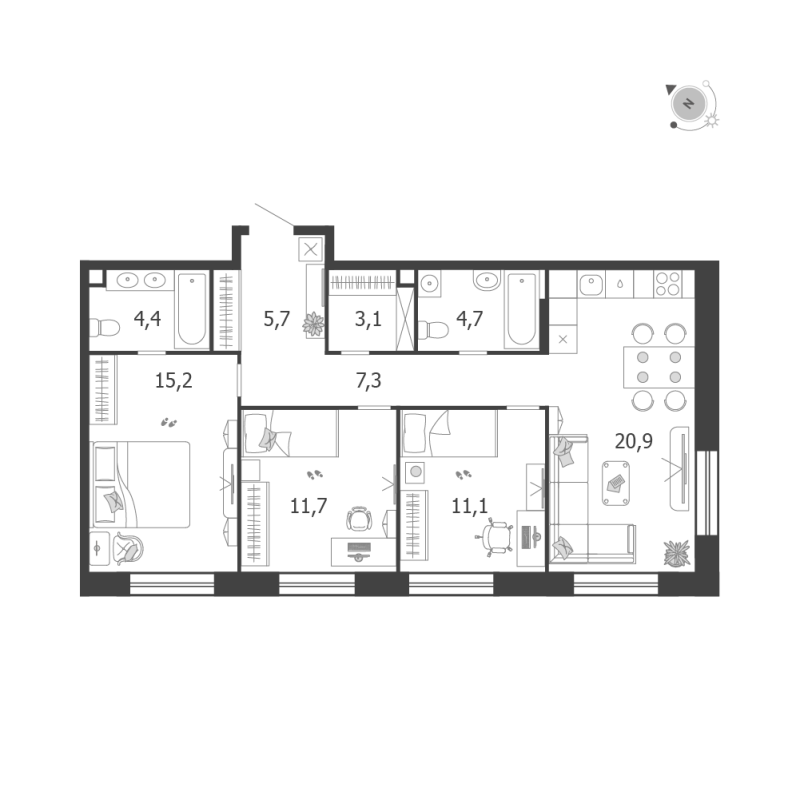 4 ккв (Евро) 84,1 м²