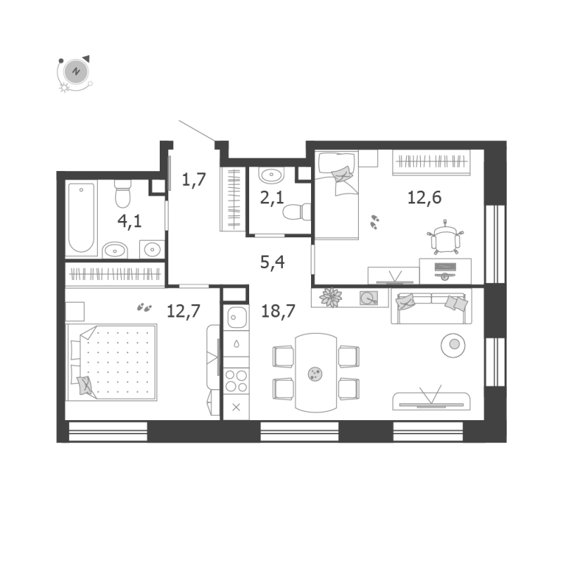 3 ккв (Евро) 57,3 м²