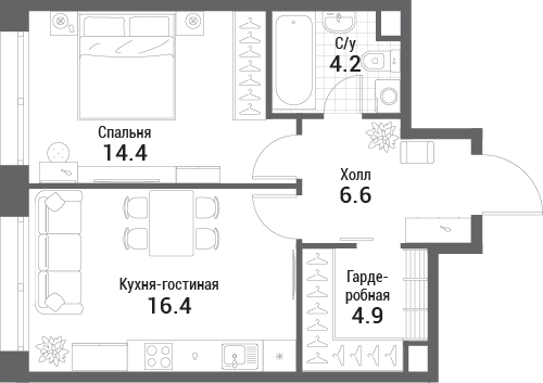 2 ккв (Евро) 46,5 м²