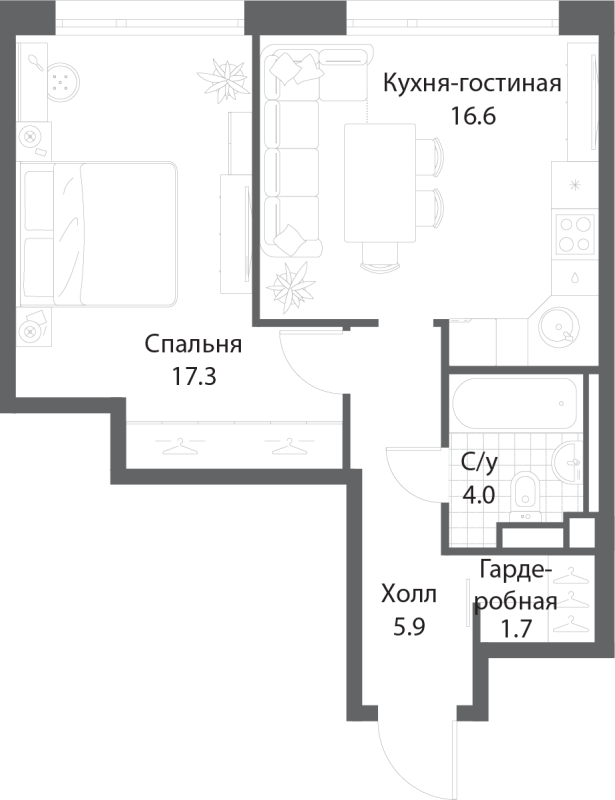 2 ккв (Евро) 45,1 м²