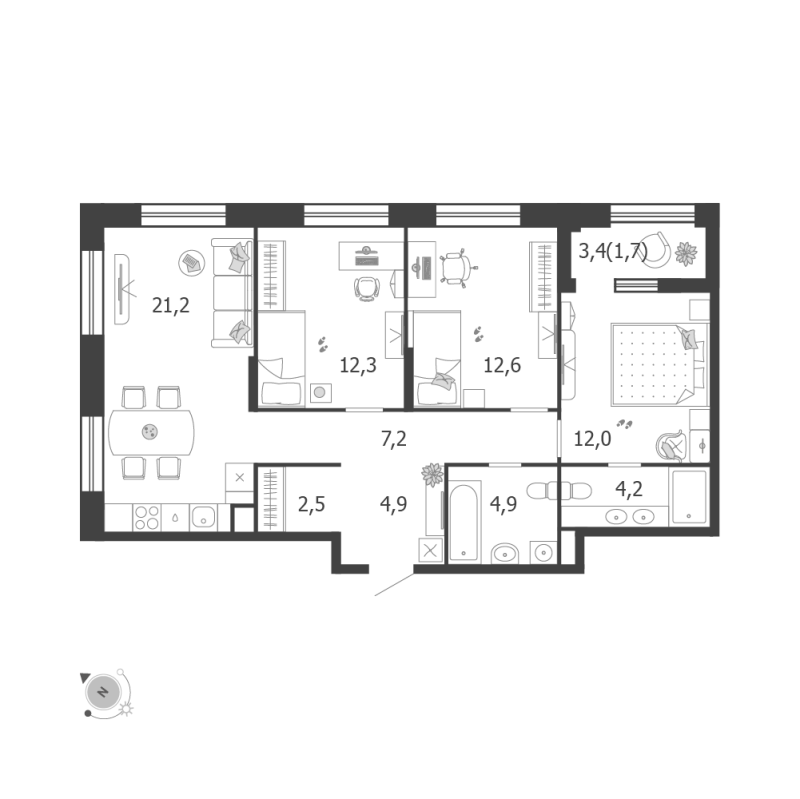 4 ккв (Евро) 83,4 м²
