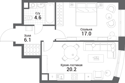 2 ккв (Евро) 47,9 м²