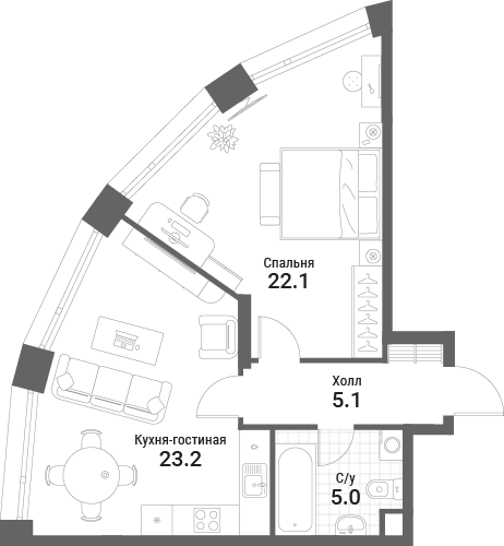 2 ккв (Евро) 55,4 м²