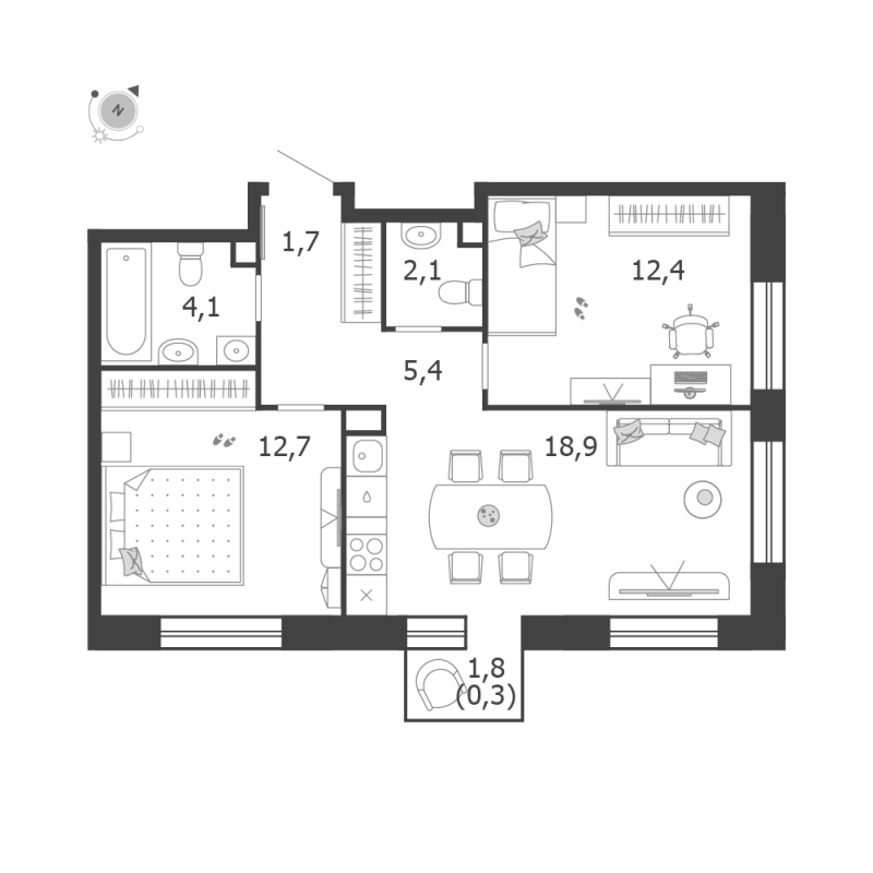 3 ккв (Евро) 57,8 м²