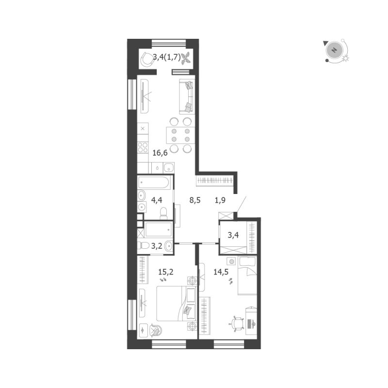 3 ккв (Евро) 69,4 м²