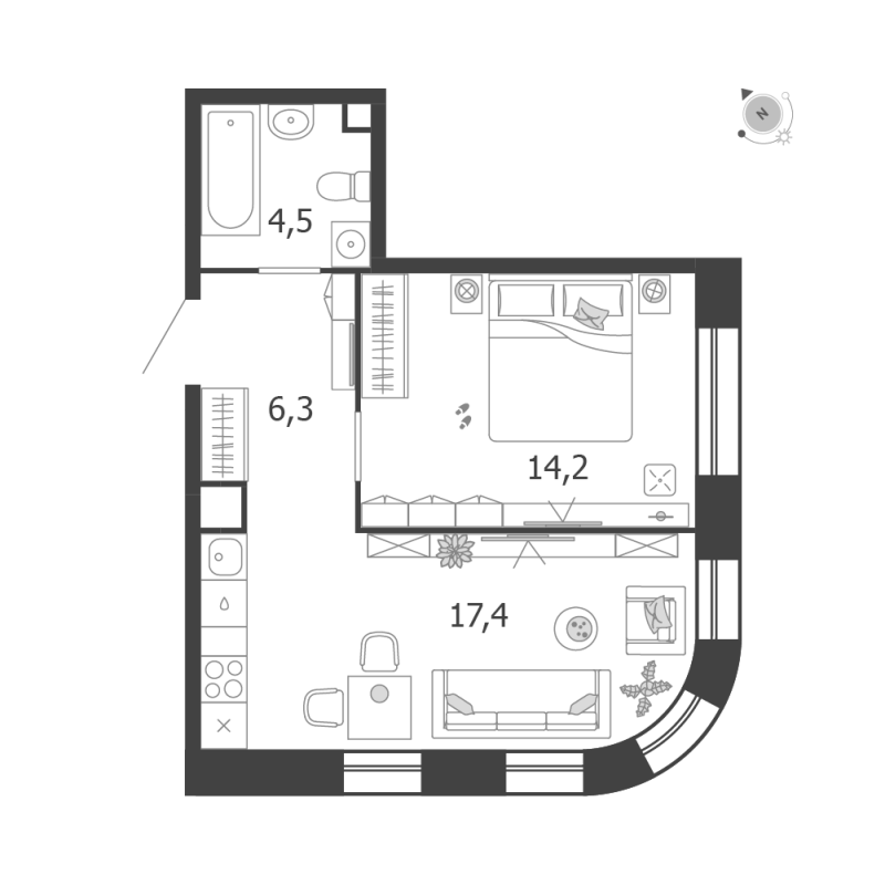 2 ккв (Евро) 42,4 м²