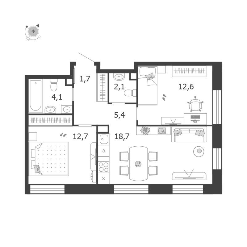 3 ккв (Евро) 57,3 м²