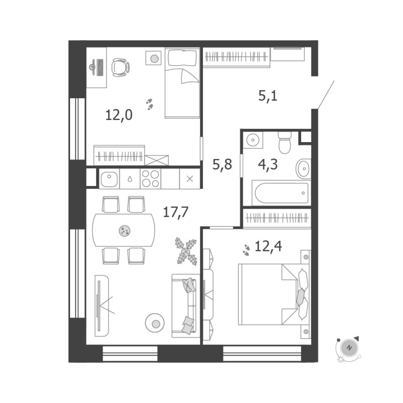 3 ккв (Евро) 57,3 м²