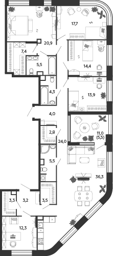 6 ккв (Евро) 184,3 м²