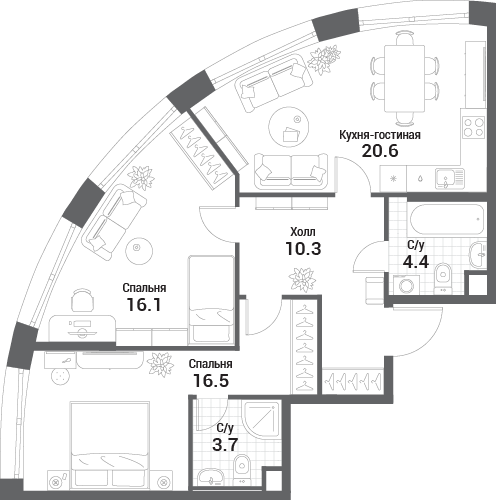 3 ккв (Евро) 71,6 м²