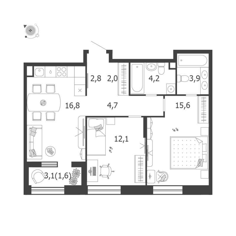 3 ккв (Евро) 64,7 м²