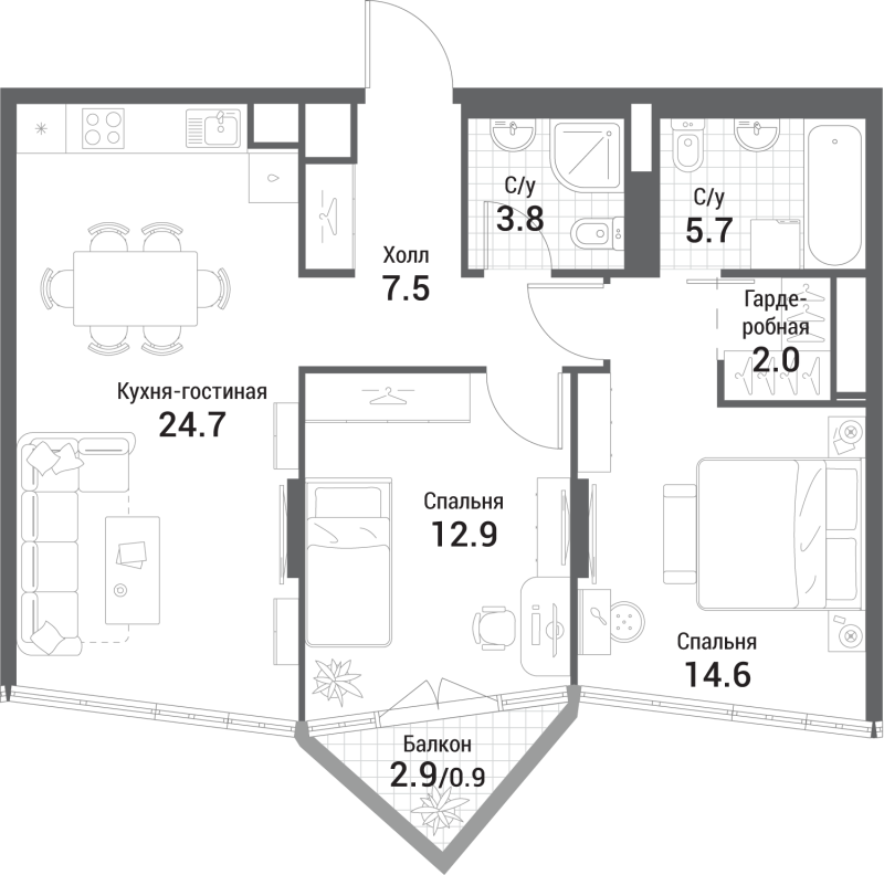 3 ккв (Евро) 72,1 м²