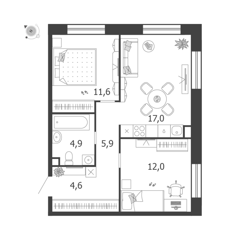 3 ккв (Евро) 56 м²
