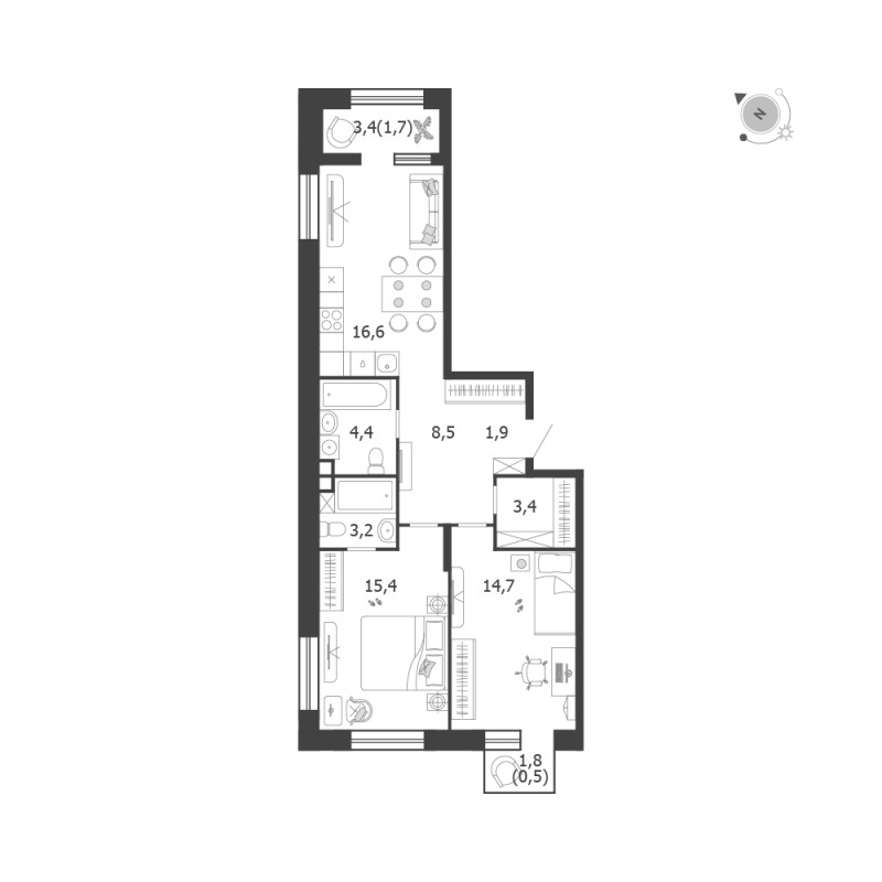 3 ккв (Евро) 70,3 м²