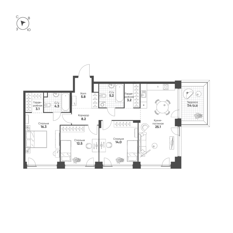 4 ккв (Евро) 99,9 м²