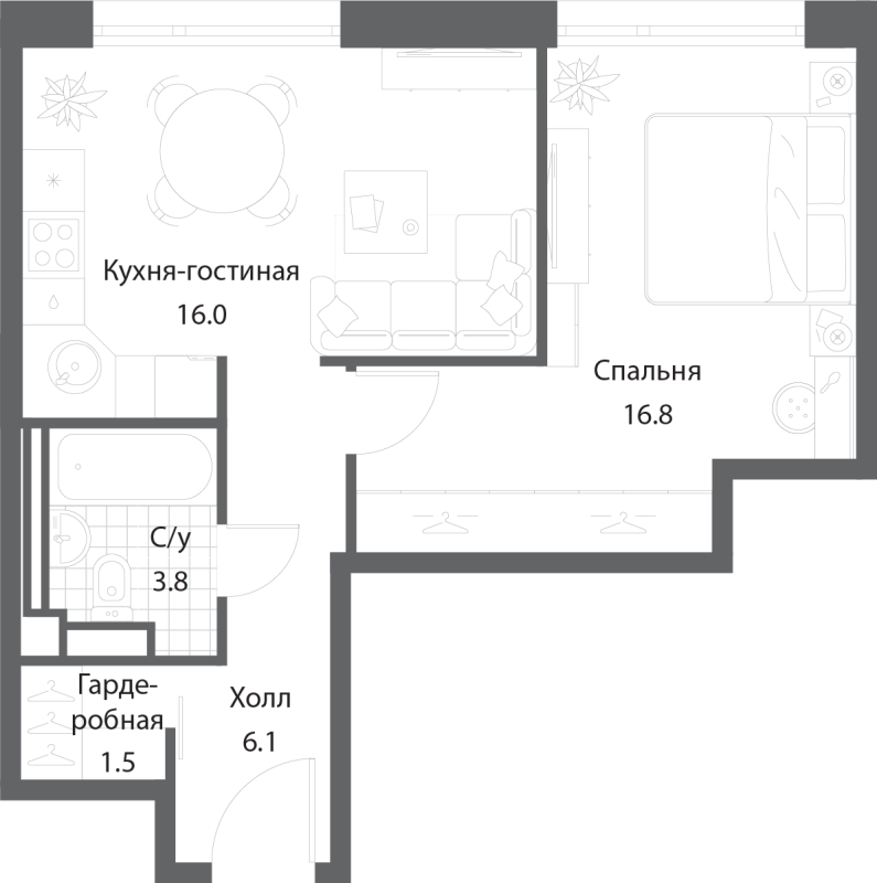 2 ккв (Евро) 43,7 м²