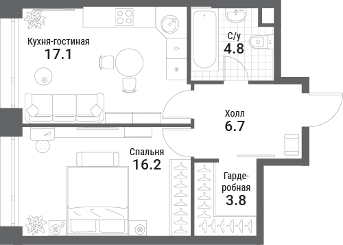 2 ккв (Евро) 48,6 м²