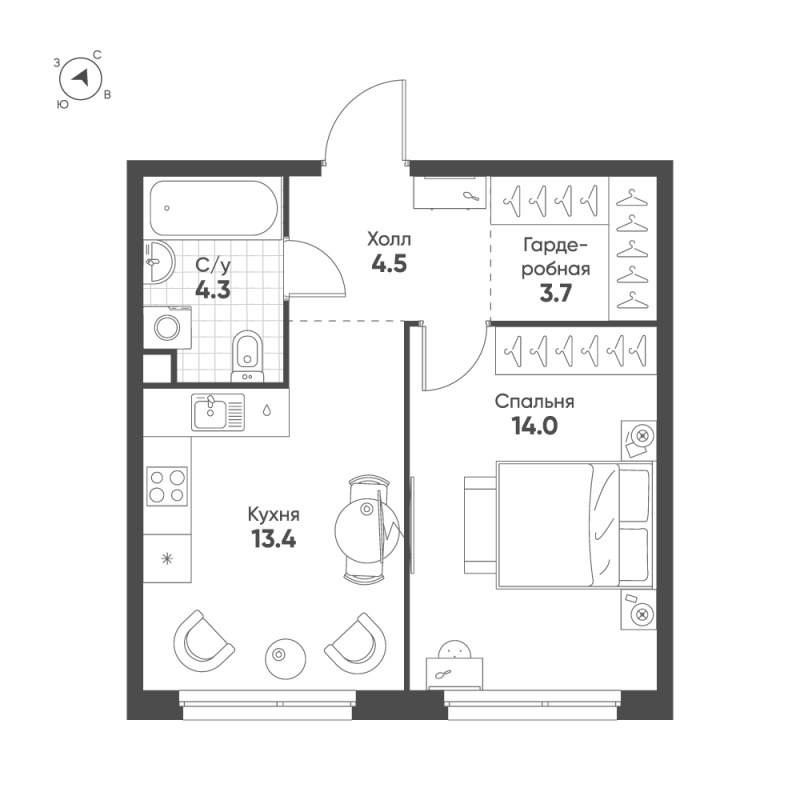 1 ккв 39,9 м²