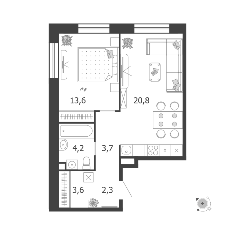 2 ккв (Евро) 48,2 м²