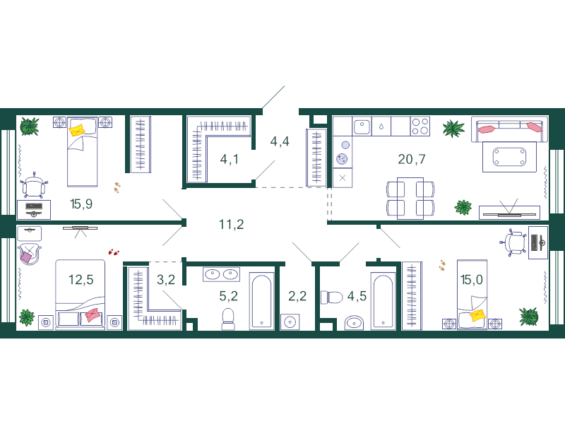 4 ккв (Евро) 100,1 м²
