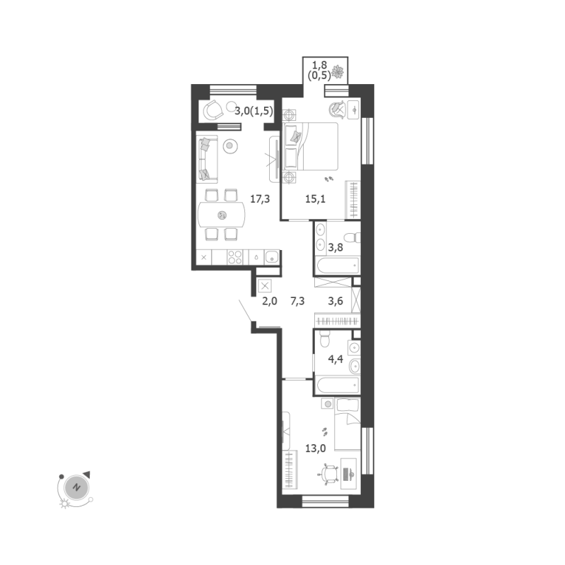 3 ккв (Евро) 68,5 м²