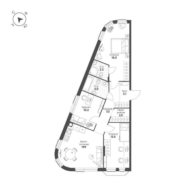 4 ккв (Евро) 82,9 м²