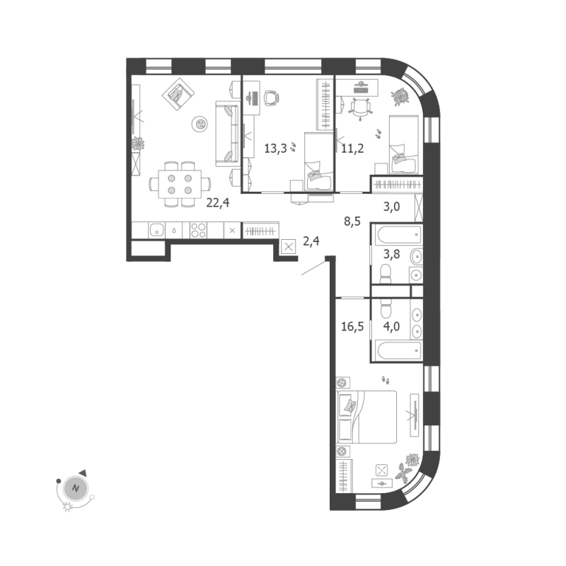 4 ккв (Евро) 85,1 м²