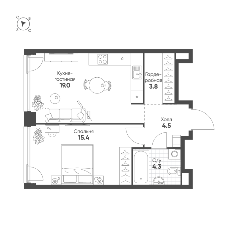2 ккв (Евро) 47 м²