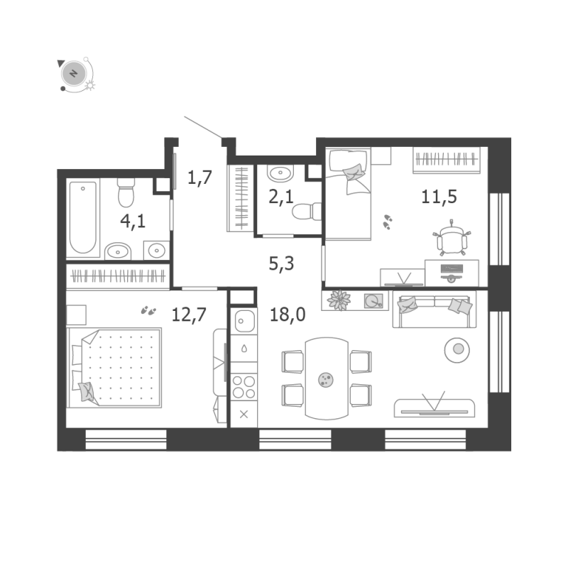3 ккв (Евро) 55,4 м²