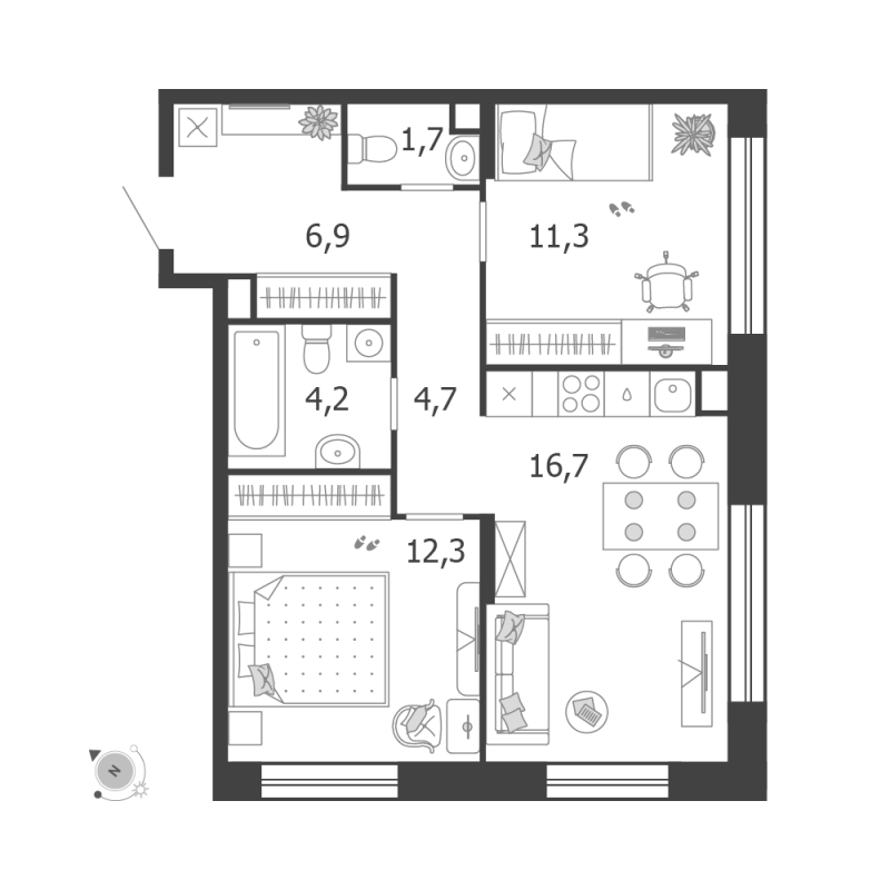 3 ккв (Евро) 58,7 м²