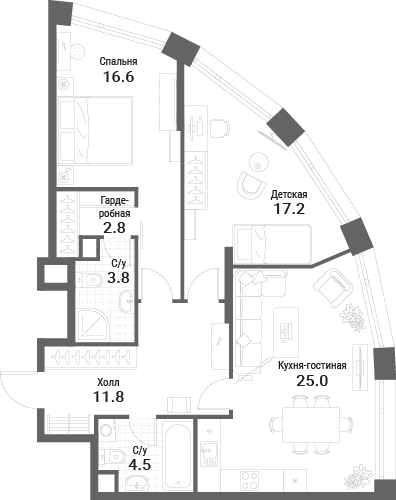 3 ккв (Евро) 81,7 м²