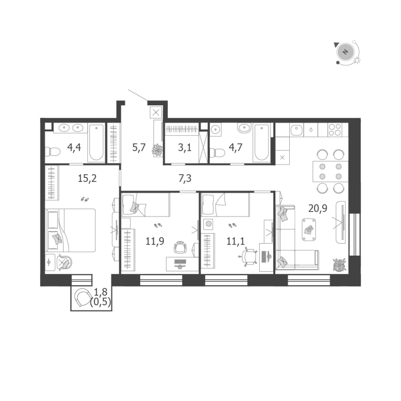 4 ккв (Евро) 84,8 м²