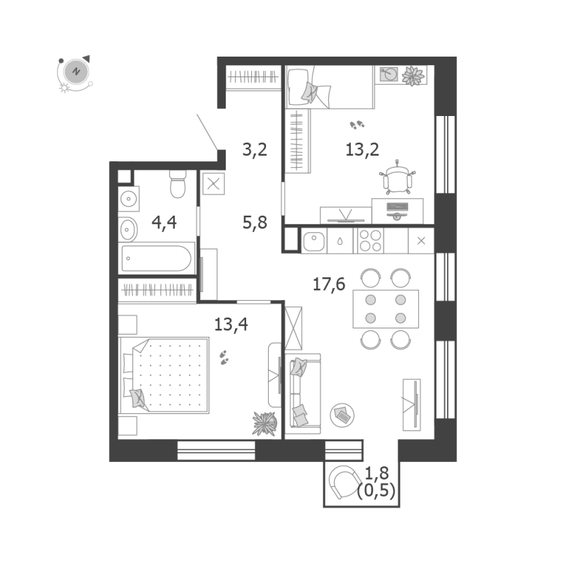 3 ккв (Евро) 58,1 м²