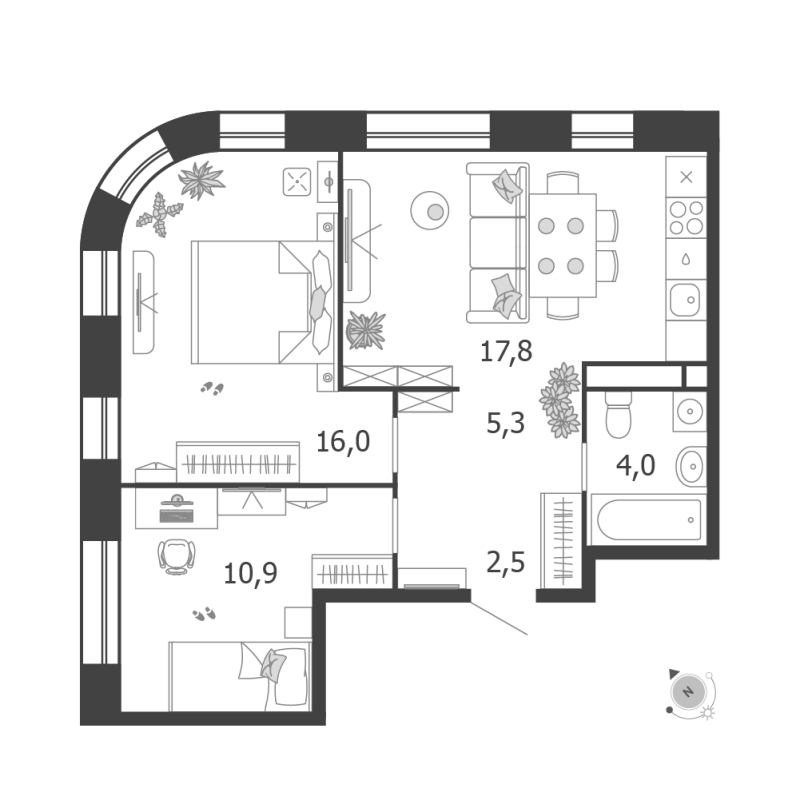 3 ккв (Евро) 56,5 м²