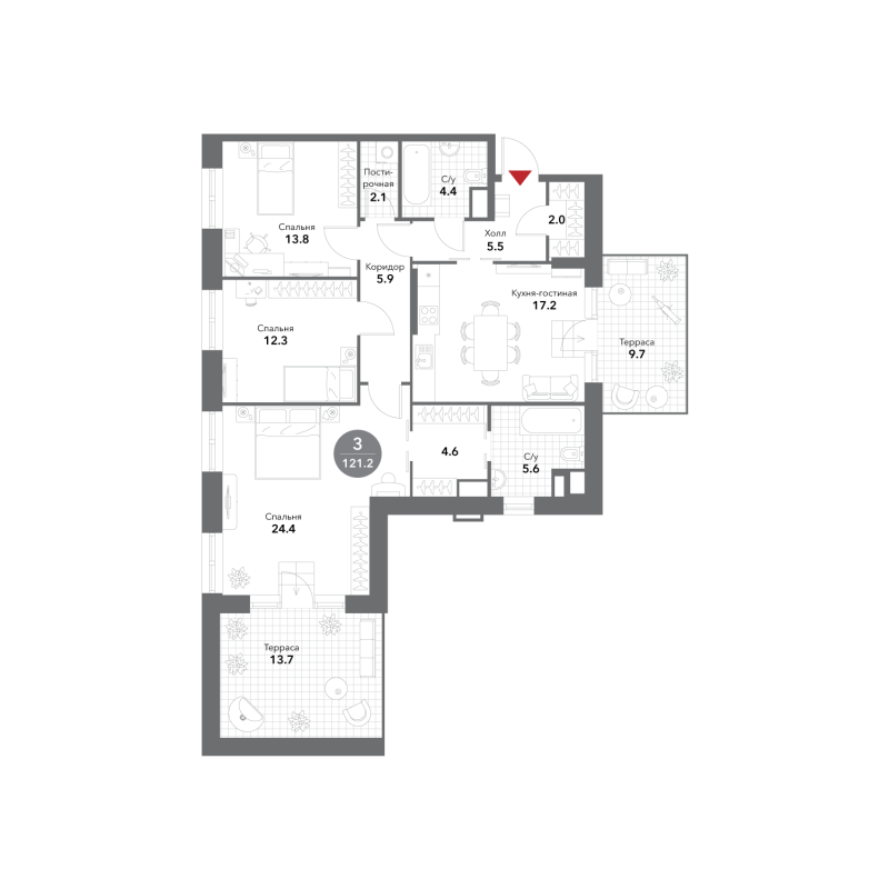 4 ккв (Евро) 124,2 м²