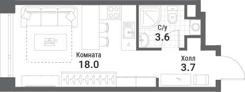Студия 25,3 м²