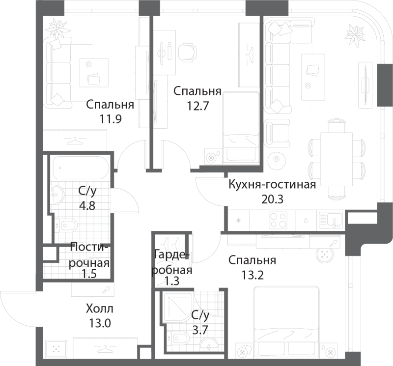 4 ккв (Евро) 82,2 м²