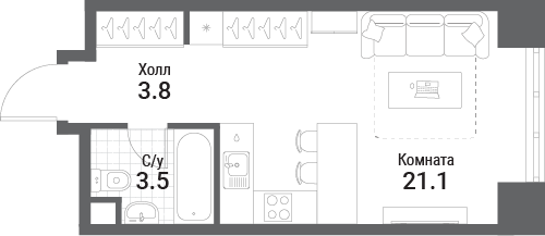Студия 28,4 м²