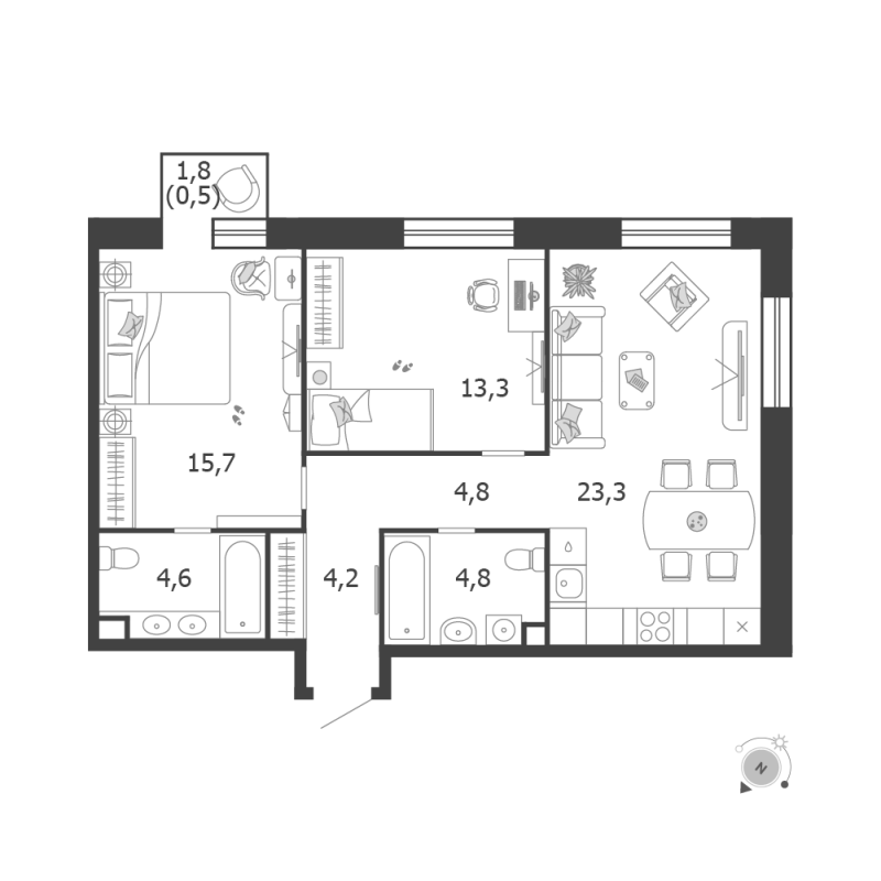 3 ккв (Евро) 71,2 м²